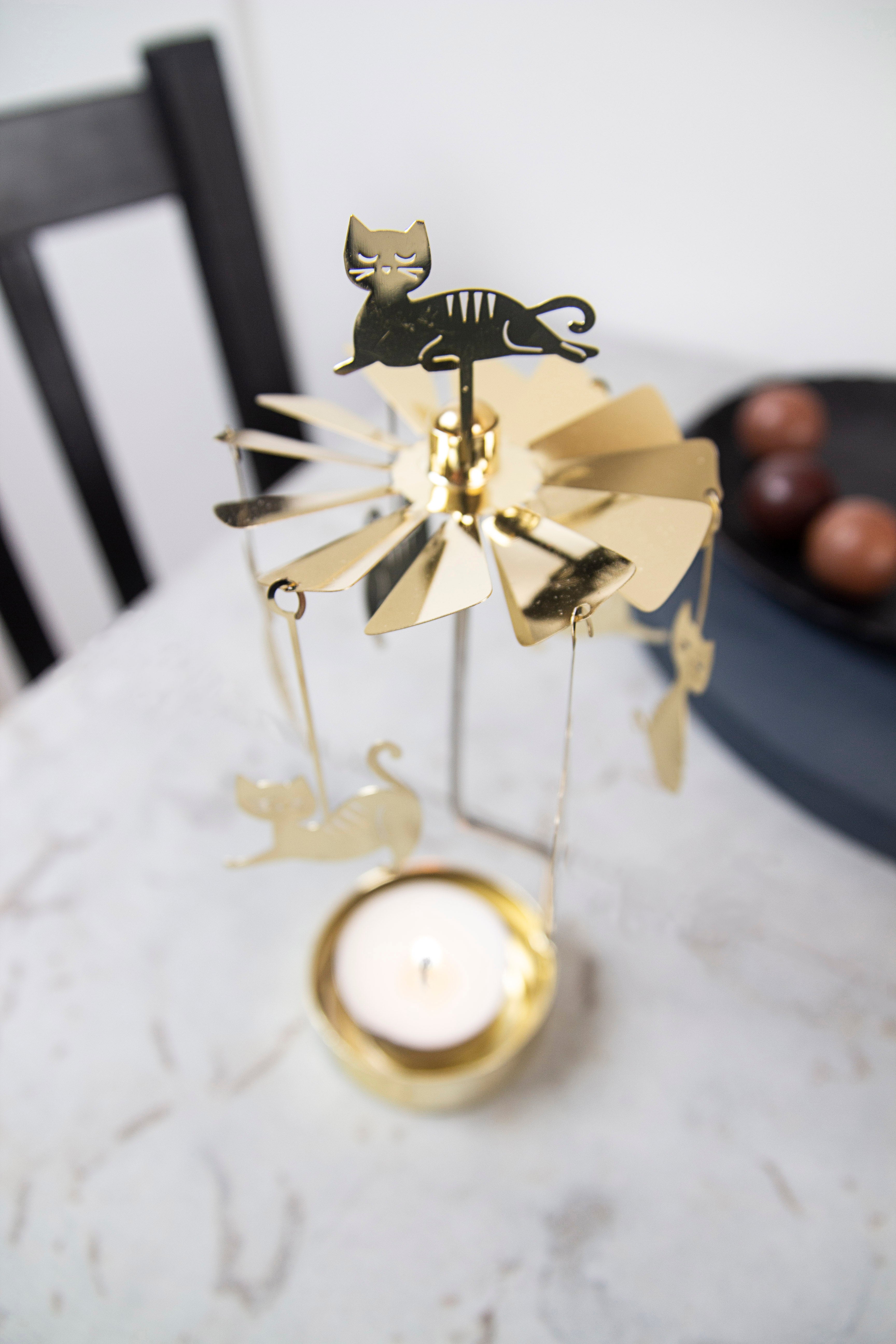 Cat Family Tea Light Carousel, Gold (8601202426143)