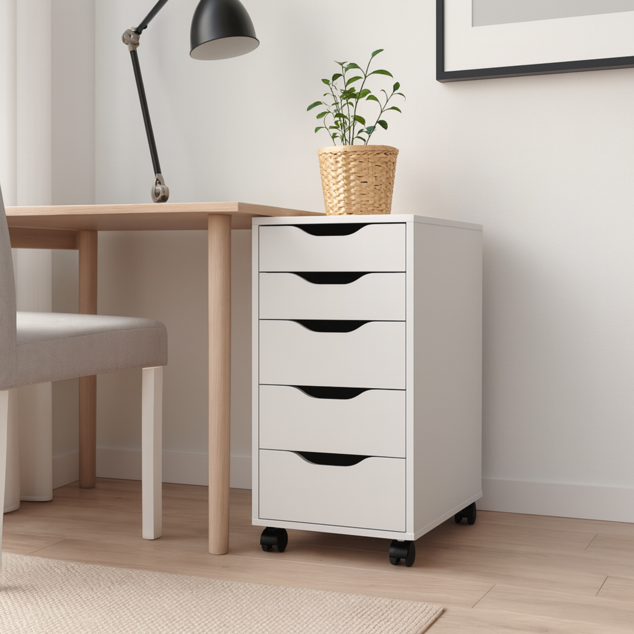 Ikea Alex 5-Drawer Unit on Wheels, 36x76cm, White (8152183308575)