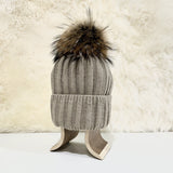 Andrea Wool Beanie with Racoon Pompom, Light Beige (10181504696607)