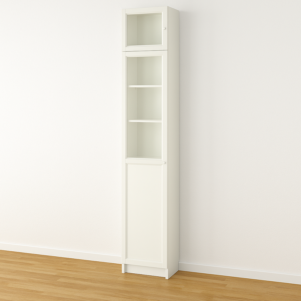 Ikea Billy Bookcase Extension Combo with Oxberg Half Glass Door, 40x30x237cm, White (8129665433887)