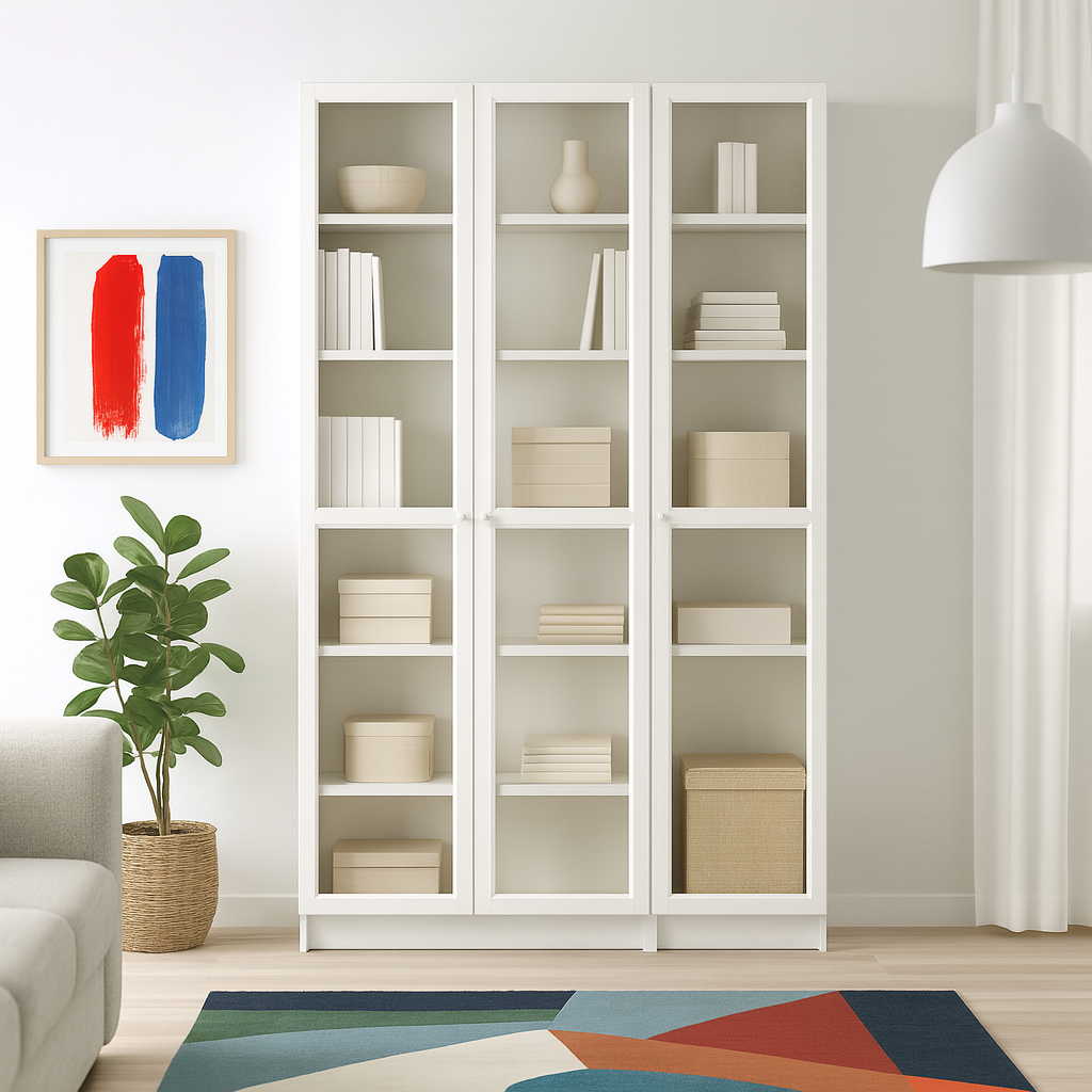 Ikea Billy Bookcase with Oxberg Glass Doors, 120x30x202cm, White (8129648820511)