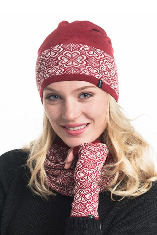 Briksdal Merino Wool Fingerless Gloves, Burgundy-White (10181568233759)