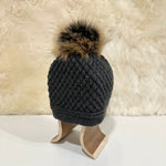 Daria Wool Beanie with Racoon Pompom, Charcoal (6583986585665)