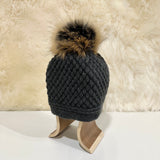 Daria Wool Beanie with Racoon Pompom, Charcoal (6583986585665)