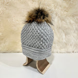 Daria Wool Beanie with Racoon Pompom, Light Grey (6561540177985)