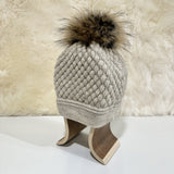 Daria Wool Beanie with Racoon Pompom, Light Beige (10181517771039)