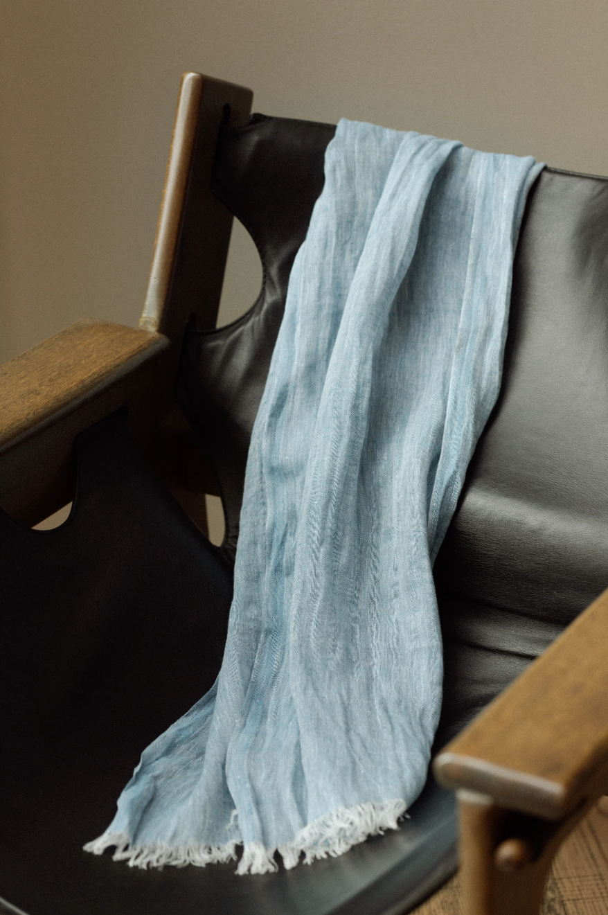 Hug Halaus Washed Linen Scarf 35x200cm, Rainy Blue (10238089330975)