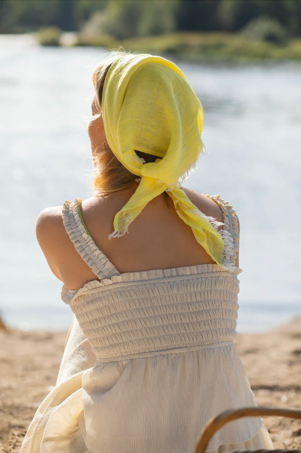 Hali Linen Scarf 70x70cm, Bright Yellow (10224919937311)
