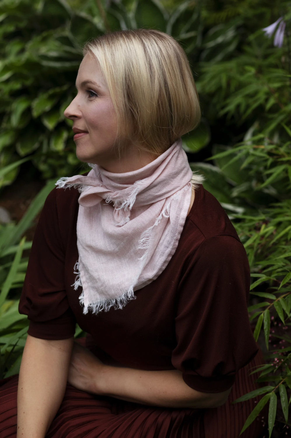 Hali Linen Scarf 70x70cm, Light Rose (10224919970079)