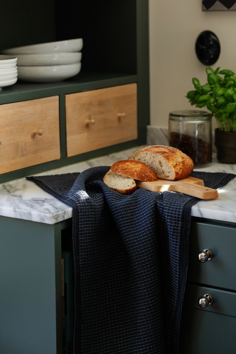 Maija Linen-Tencel Waffle Tea Towel, Black-Graphite (10238159192351)