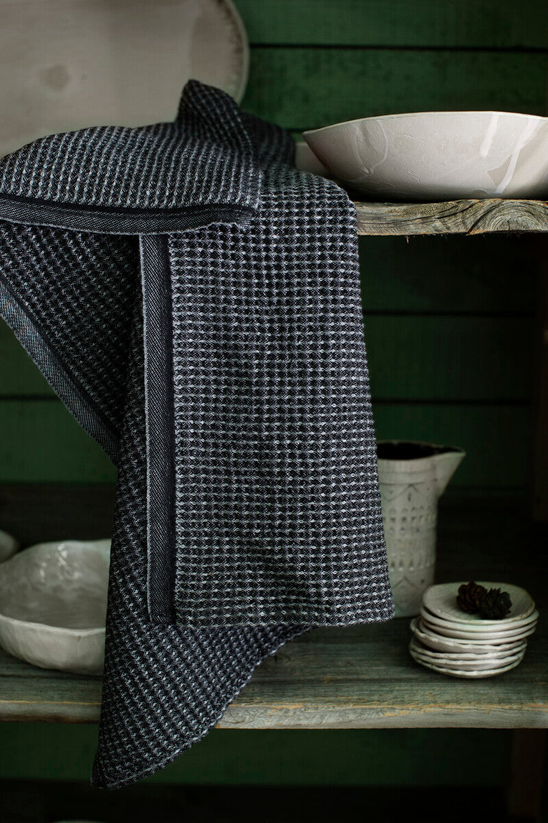 Maija Linen-Tencel Waffle Tea Towel, Black-Grey (10238159257887)