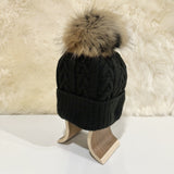 Marika Wool Beanie with Racoon Pompom, Black (10181564170527)