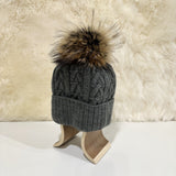 Marika Wool Beanie with Racoon Pompom, Dark Grey (10181564039455)