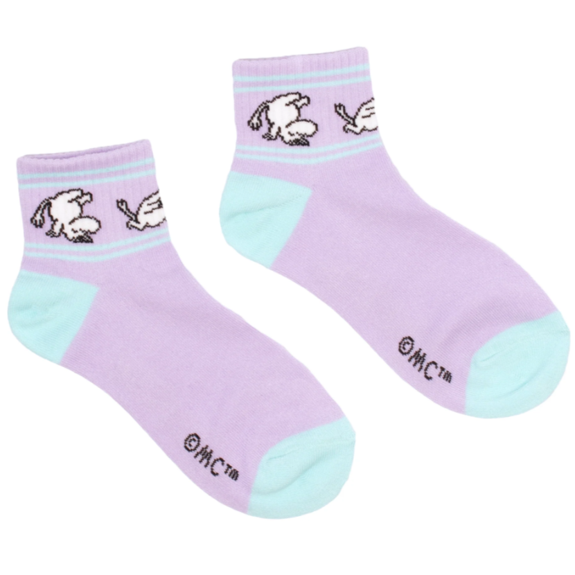Happy Moomintroll Retro Ankle Womens Socks, Purple/Turquoise (10233119277343)