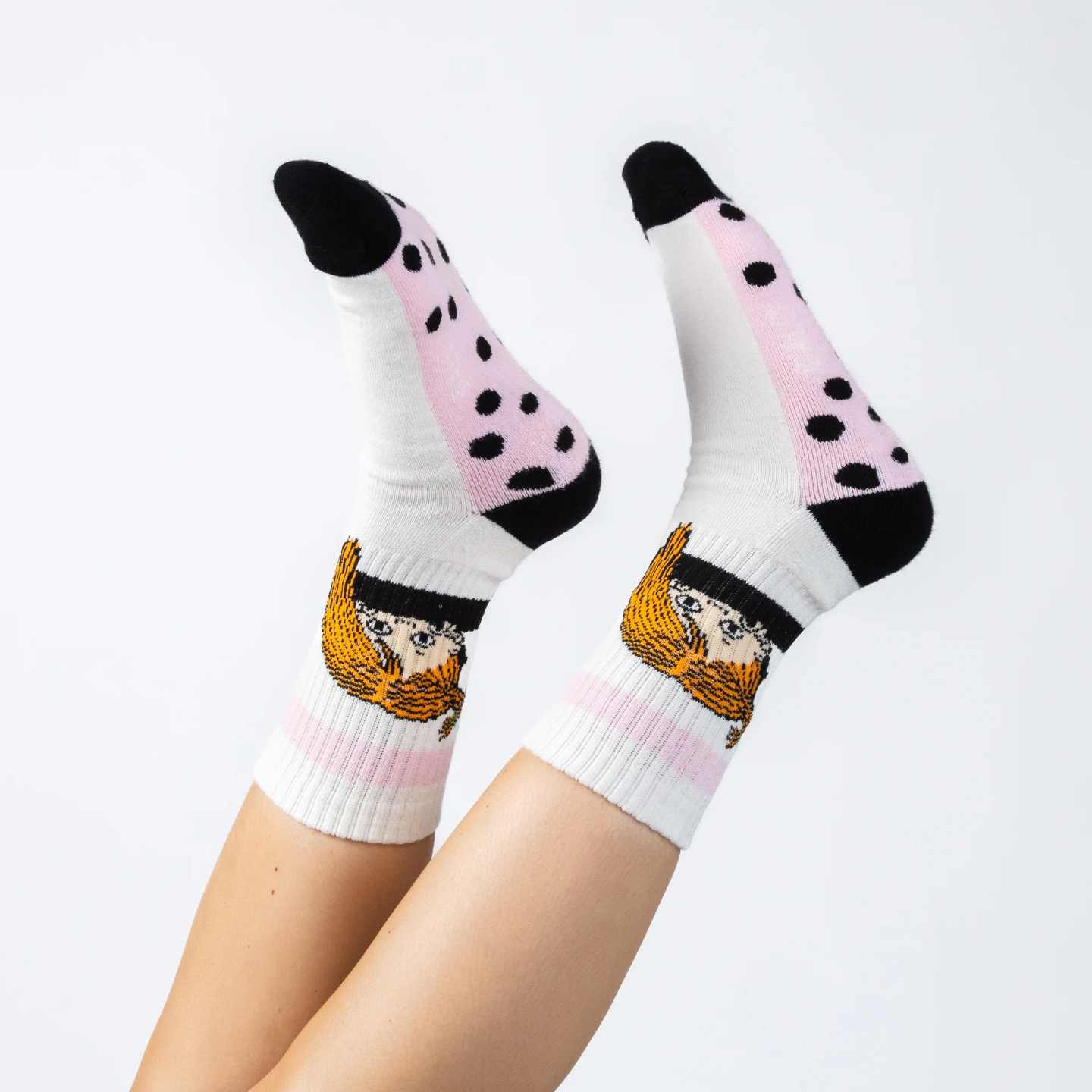 Pippi Longstocking Retro Socks, Black-White (10237441016095)