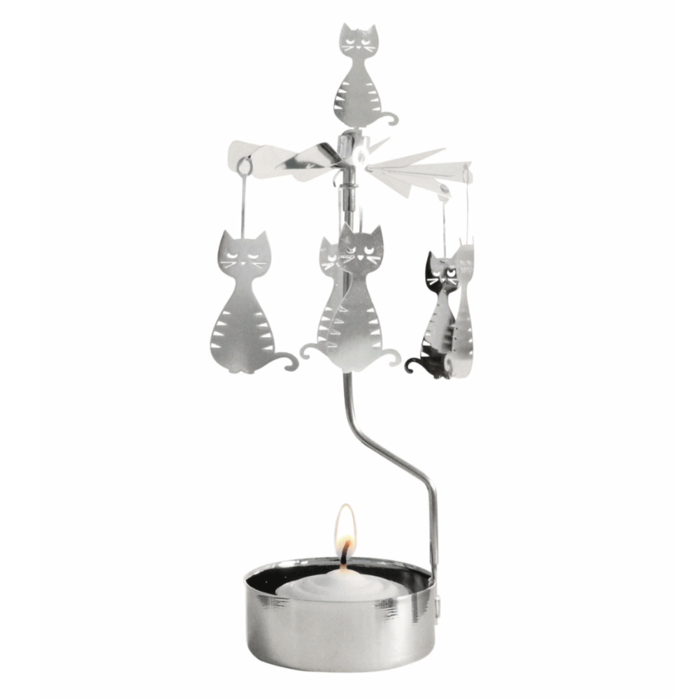 Cat Tea Light Carousel Chime, Silver (9430365700383)