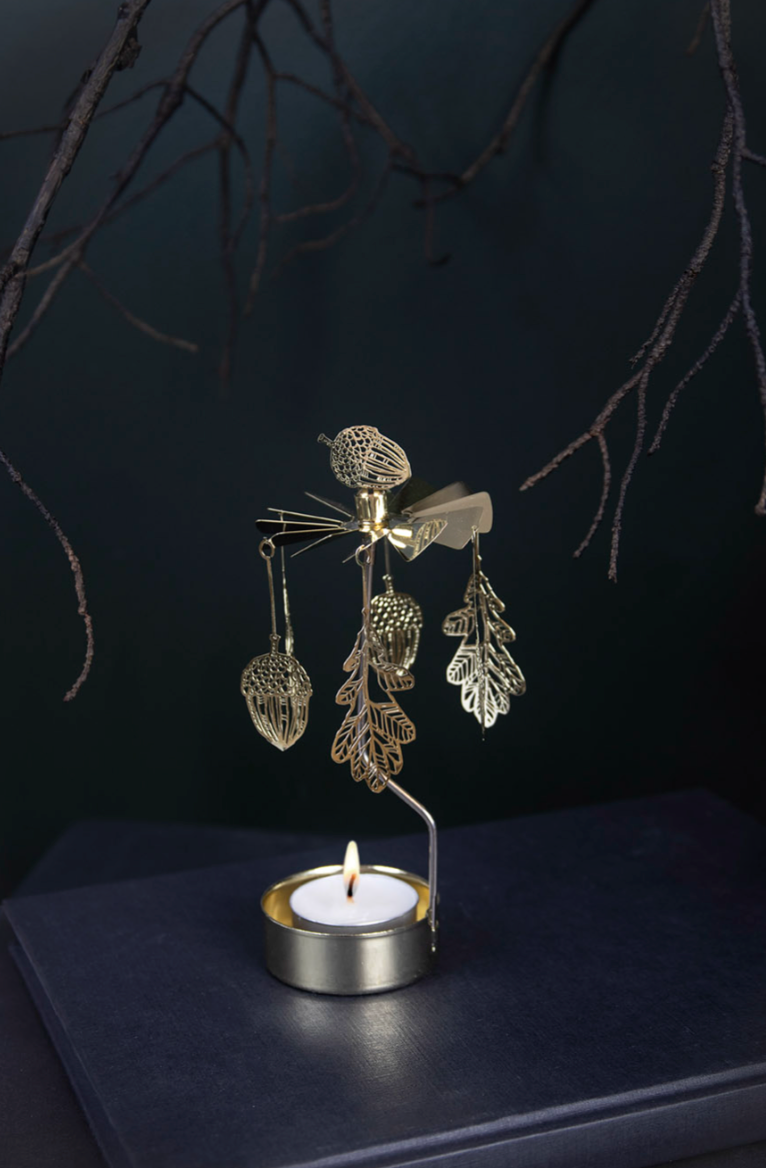 Oak Tea Light Carousel Chime, Gold (9430346137887)