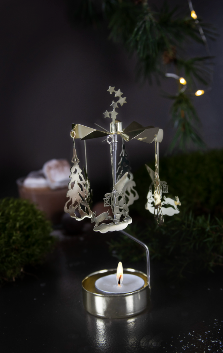 Winterland Tea Light Carousel Chime, Gold (9430348923167)