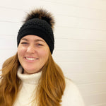 NORWOOL Daria Wool Beanie with Racoon Pompom, Black (6561540112449)