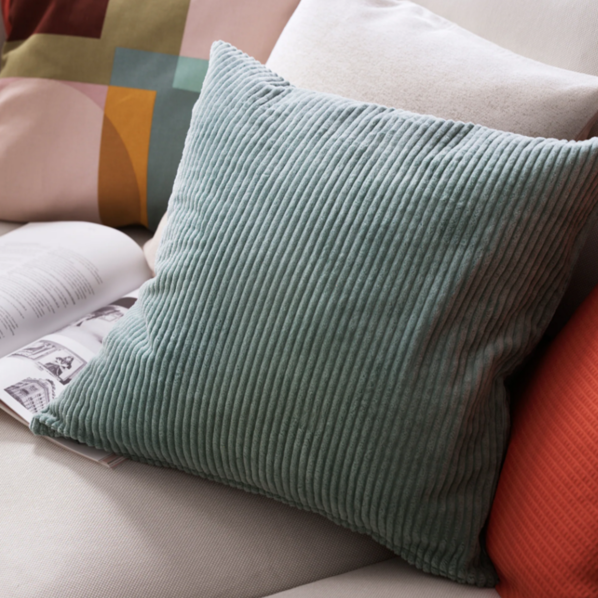 IKEA Åsveig Cushion Cover 50x50cm, Grey/Turquoise (6571078352961)