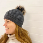 NORWOOL Daria Wool Beanie with Racoon Pompom, Dark Grey (6583986585665)