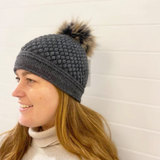 NORWOOL Daria Wool Beanie with Racoon Pompom, Dark Grey (6583986585665)
