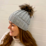 Norwool Andre Wool Beanie with Racoon Pompom, Grey (6583986552897)