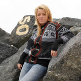 NORWOOL Bykle 100% Wool Cardigan, Black/Red (6561540046913)