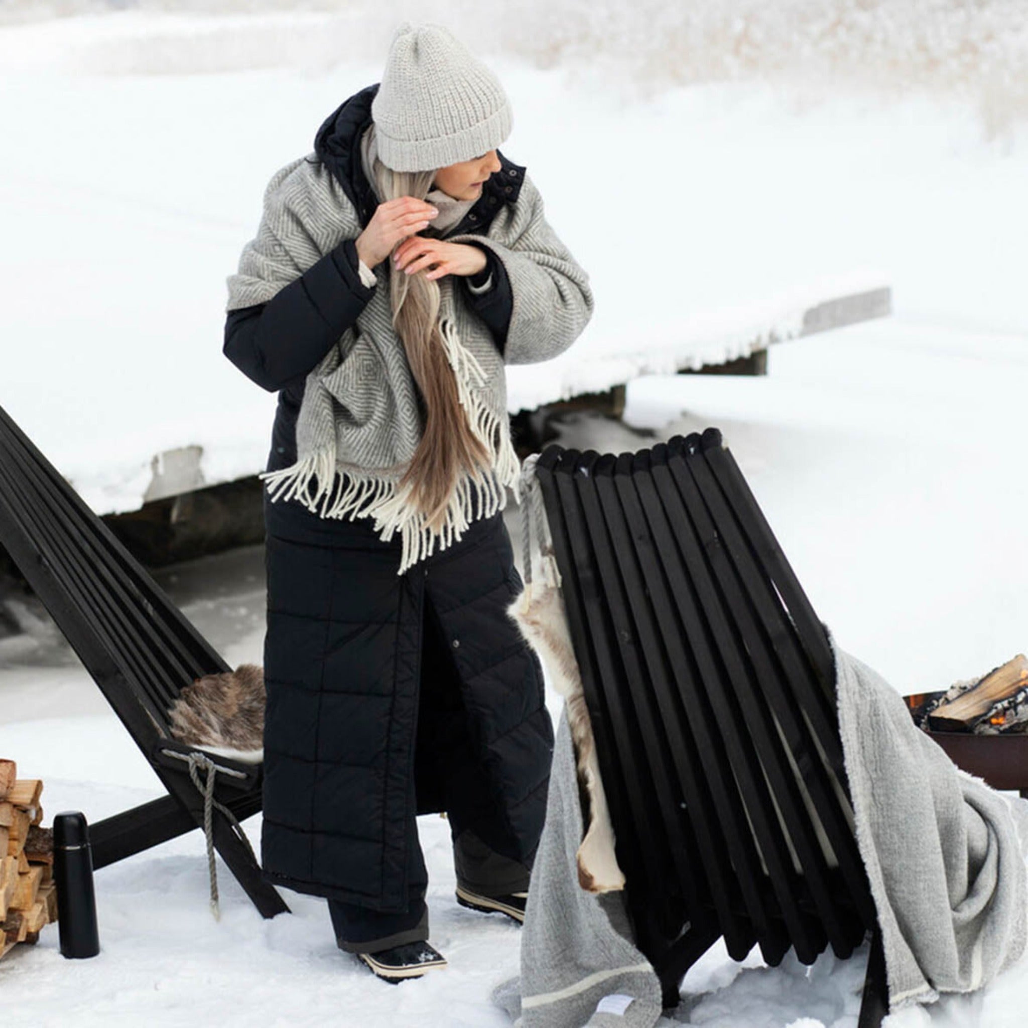 Maria Pocket Scarf 60x180cm, Grey-White (6807634149441)