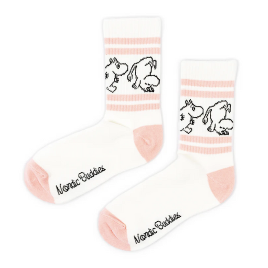 Moomintroll Retro Ladies Socks, White/Pink (8351280136479)