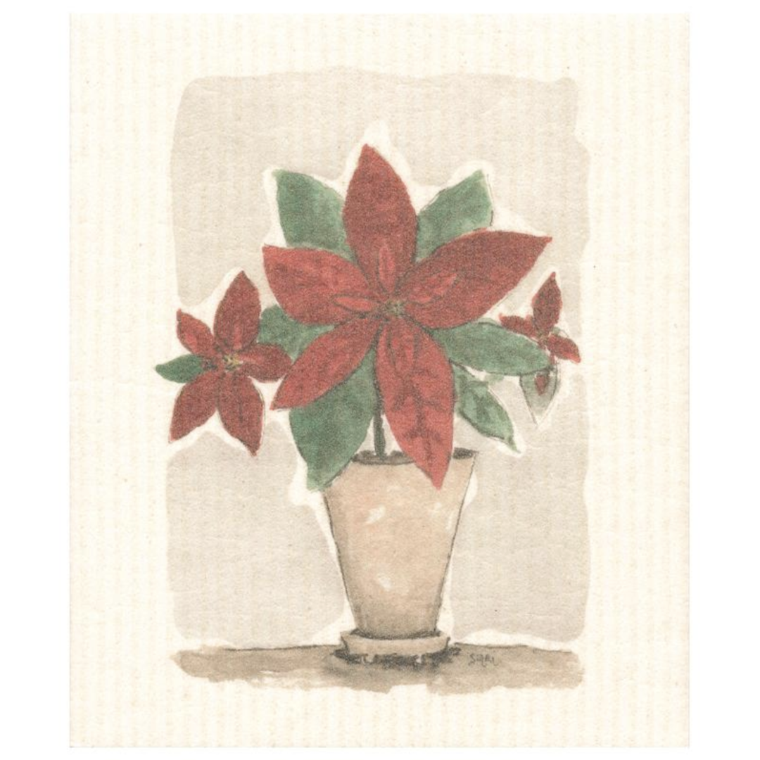100% Biodegradable Dishcloth, Christmas Poinsettia Red (6634007855169)