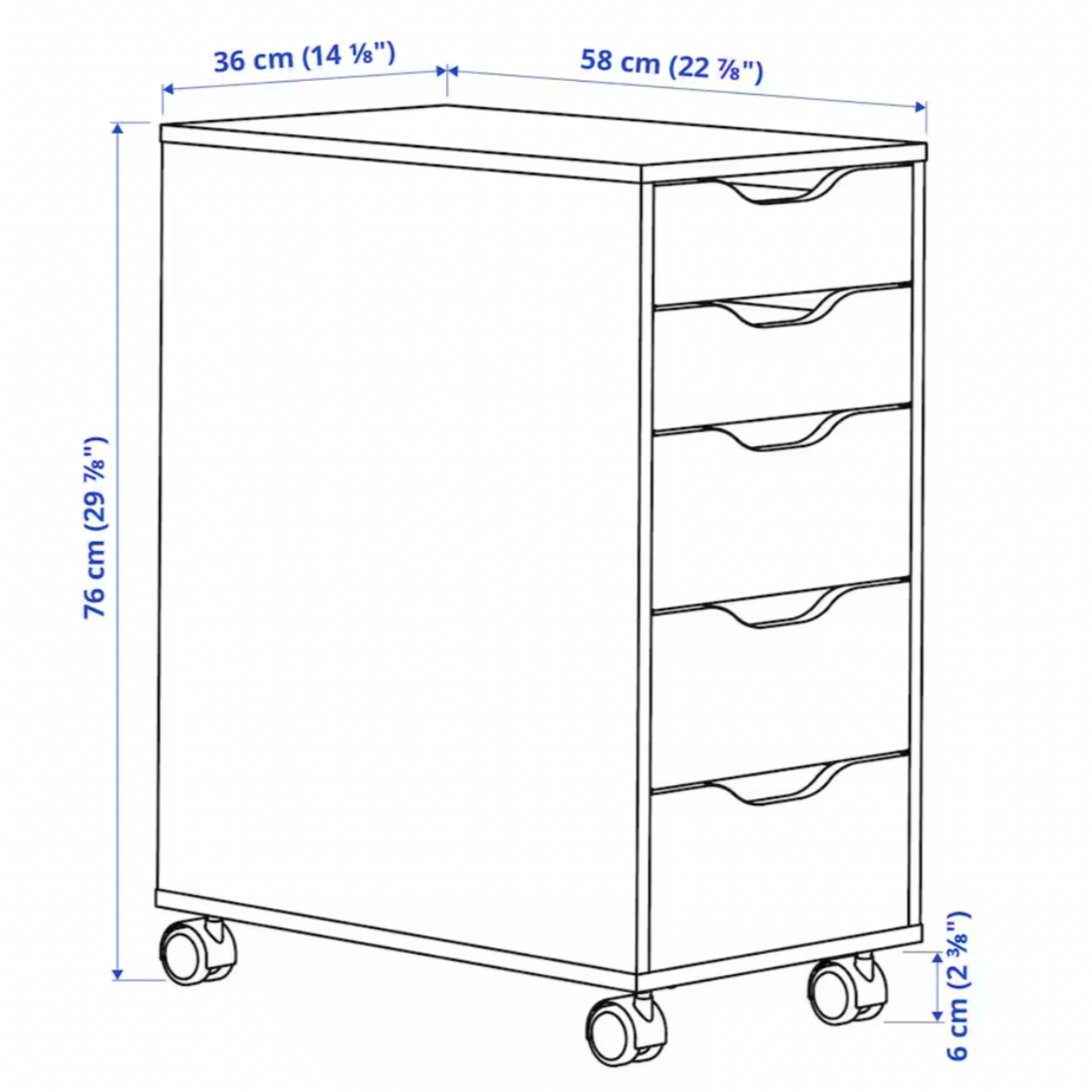 Ikea Alex 5-Drawer Unit on Wheels, 36x76cm, White (8152183308575)