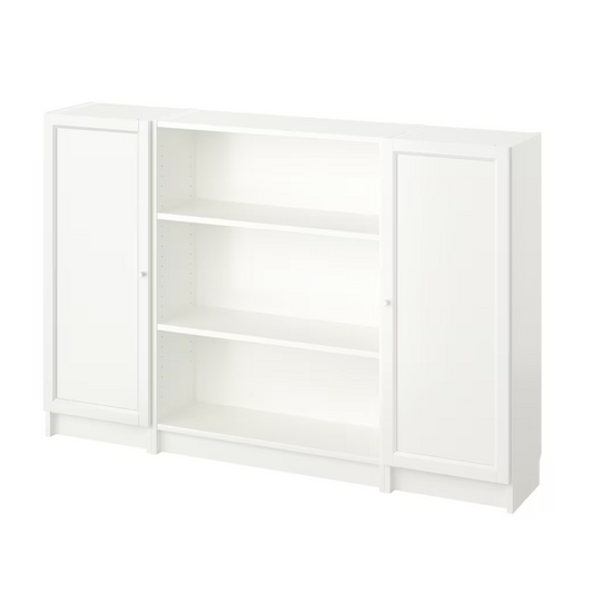 Ikea Billy Bookcase with Oxberg Solid Doors, 160x30x106cm, White (8129725661471)