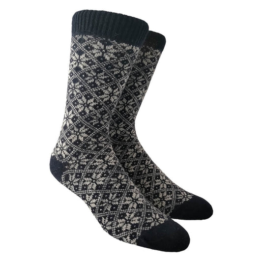 NORWOOL Wool Socks Patterned, Navy/White (6587134541889)