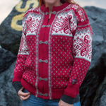 NORWOOL Bykle 100% Wool Cardigan, Red/White (6561540079681)