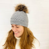 NORWOOL Daria Wool Beanie with Racoon Pompom, Light Grey (6561540177985)