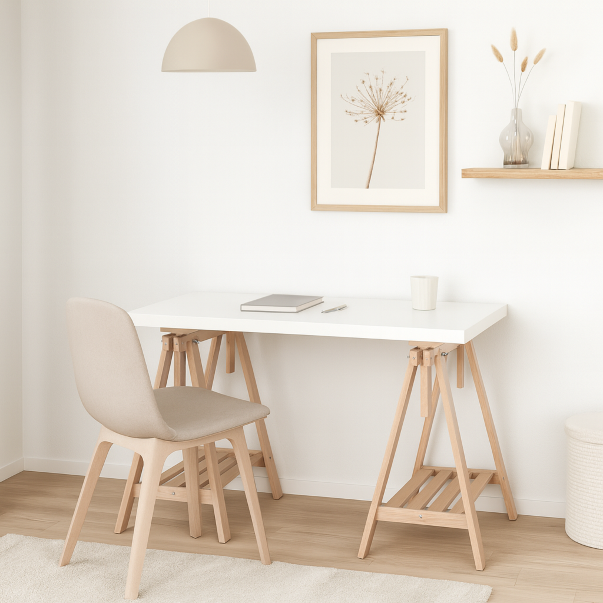 Ikea Lagkapten / Mittback Desk Combo, 120x60x73-96cm, White / Birch (8130978316575)