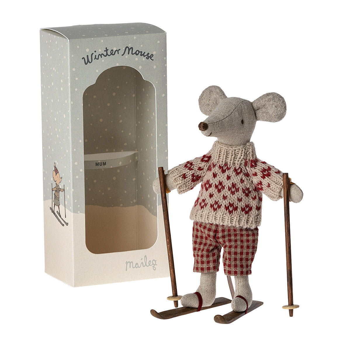 Maileg Winter Mouse with Ski Set, Mum PRE-ORDER eta Dec 23 (8534078783775)