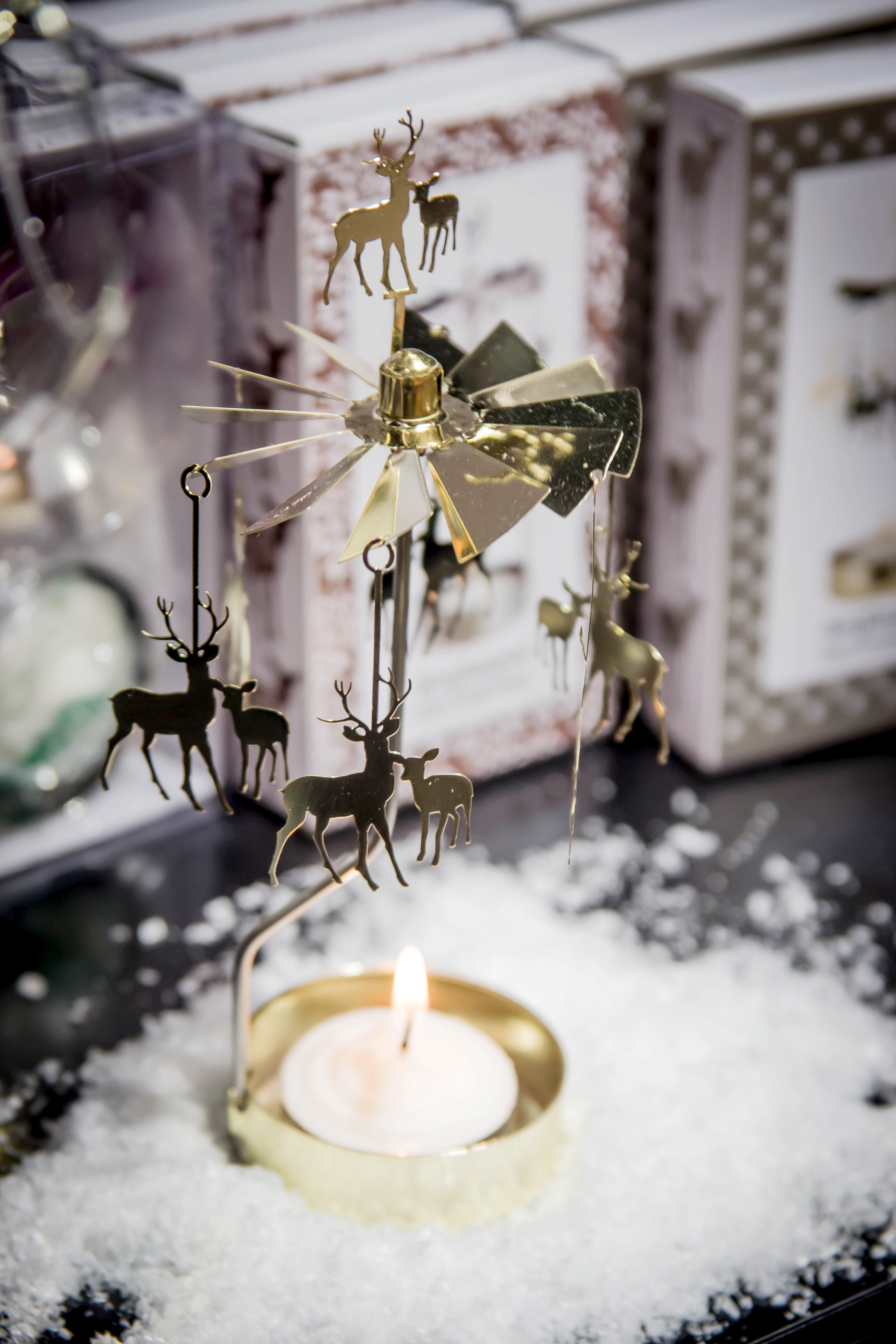 Deer Tea Light Carousel, Gold (8604997517599)