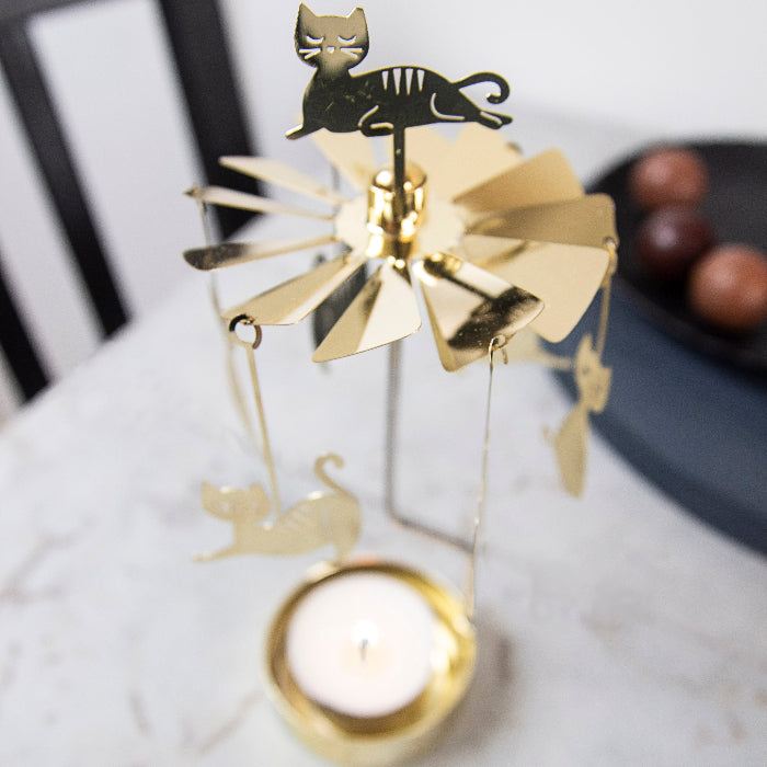 Cat Family Tea Light Carousel, Gold (8601202426143)