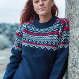 Marius Norwegian 100% Wool Jumper Crew Neck, Navy/Red (10173528146207)