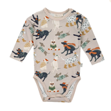 Ma-ia Dog Party Long Sleeve Baby Body, Beige