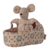 Maileg Carry Cot with Baby Mouse, Pink