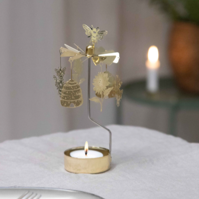Bee Mine Tea Light Carousel Chime, Gold (10249915302175)