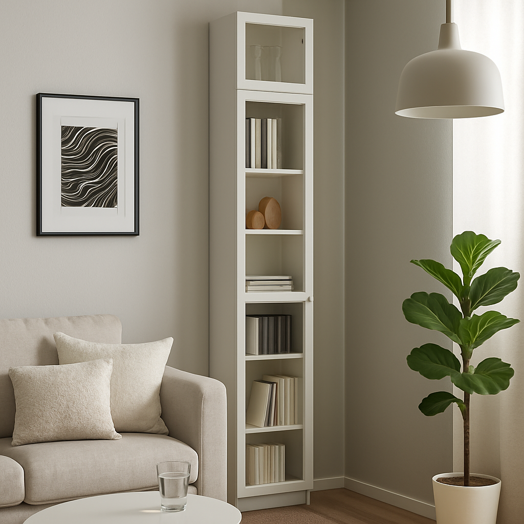 Ikea Billy Bookcase Extension Combo with Oxberg Glass Door, 40x30x237cm, White (8129664254239)
