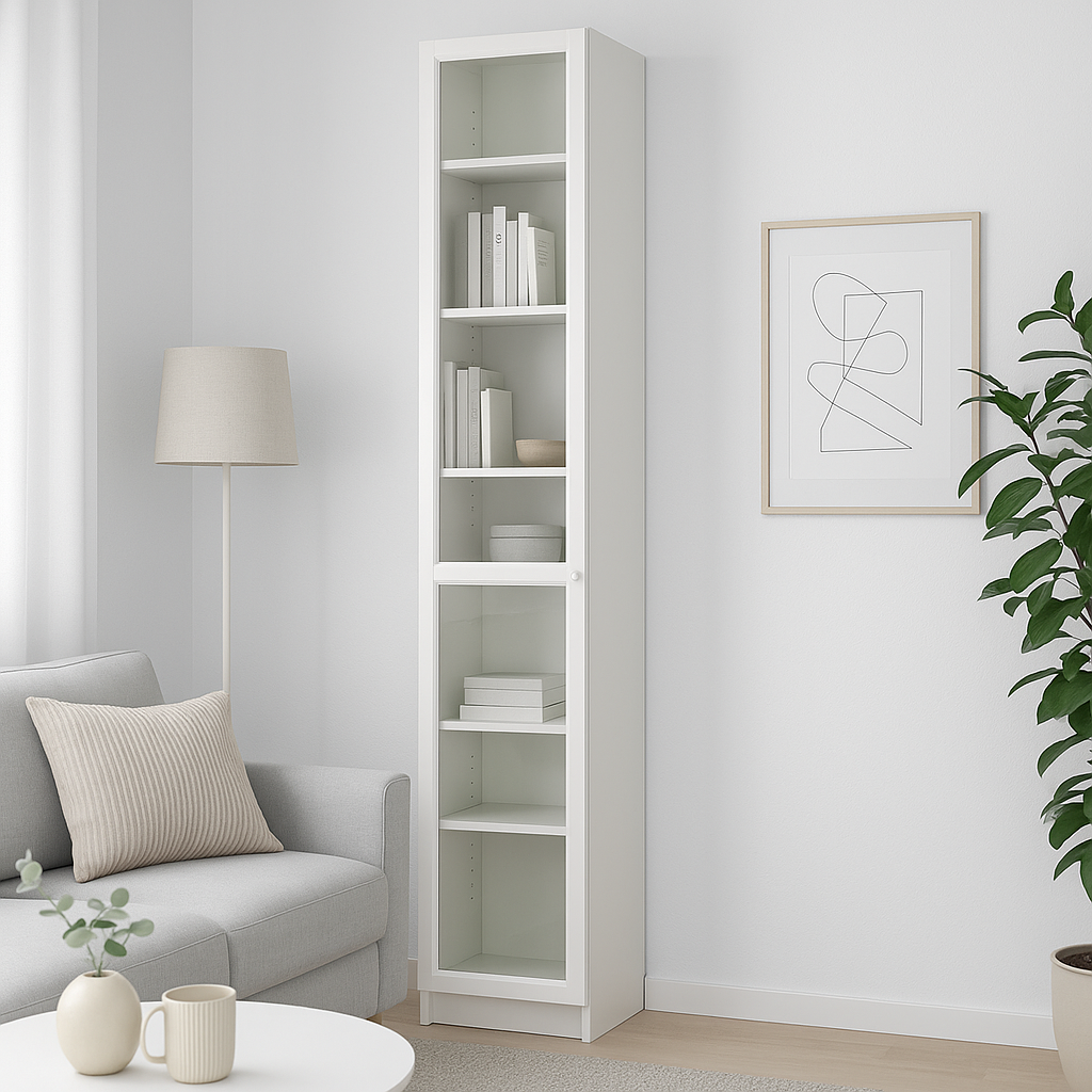 Ikea Billy Bookcase with Oxberg Glass Door, 40x30x202cm, White (8129591378207)