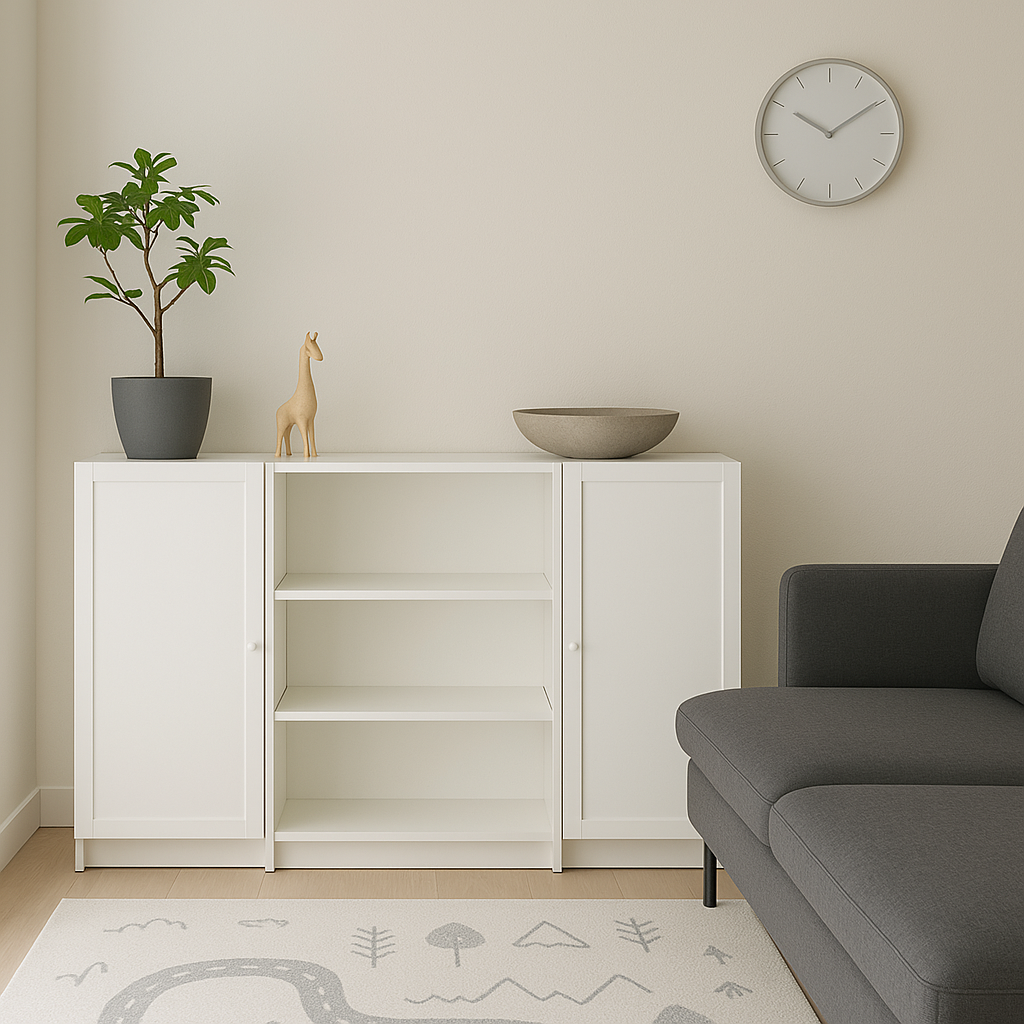 Ikea Billy Bookcase with Oxberg Solid Doors, 160x30x106cm, White (8129725661471)