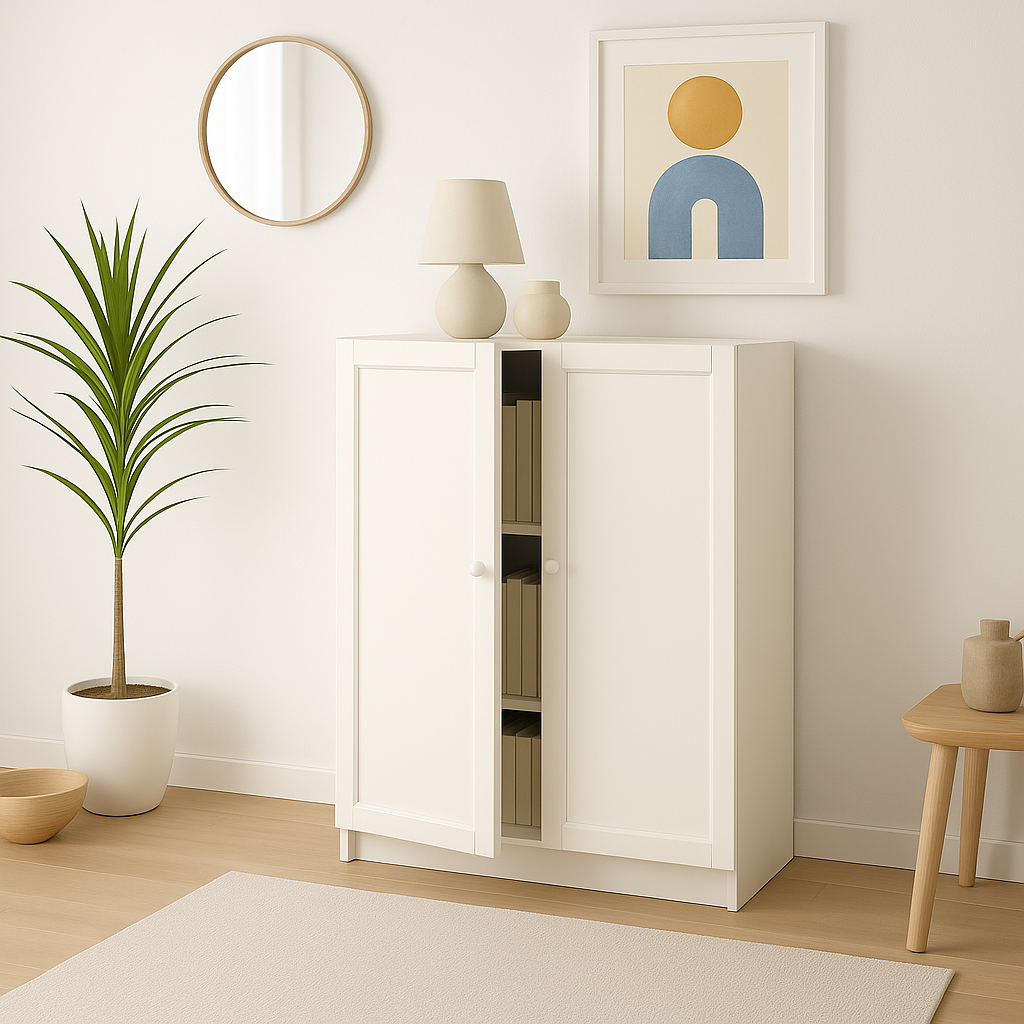 Ikea Billy Bookcase with Oxberg Solid Doors, 80x30x106cm, White (8129586921759)