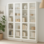 Ikea Billy Bookcase with Oxberg Glass Doors, 160x30x202cm, White (8129656422687)