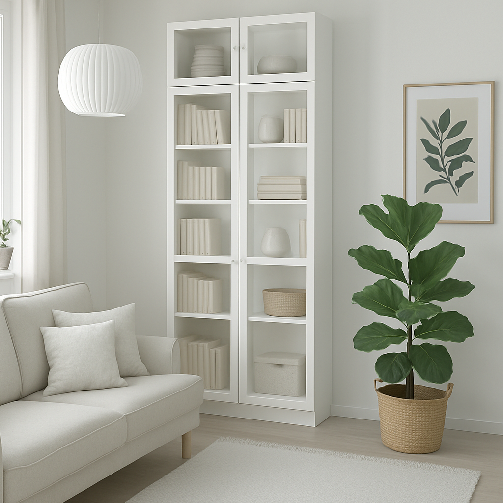 Ikea Billy Bookcase Extension Combo with Oxberg Glass Doors, 80x30x237cm, White (8129680671007)
